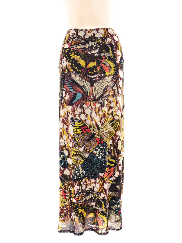 Jean Paul Gaultier Butterfly Printed Mesh Maxi Skirt Bottom arcadeshops.com