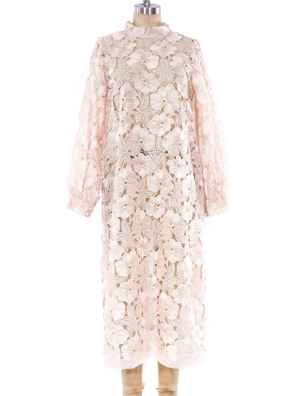 Ivory Floral Lace Midi Dress Dress arcadeshops.com