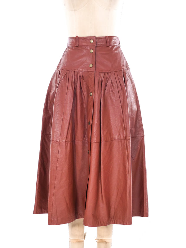 Cognac Leather Midi Skirt Bottom arcadeshops.com
