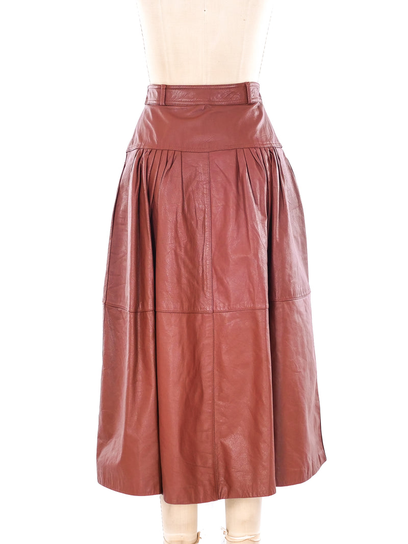 Cognac Leather Midi Skirt Bottom arcadeshops.com