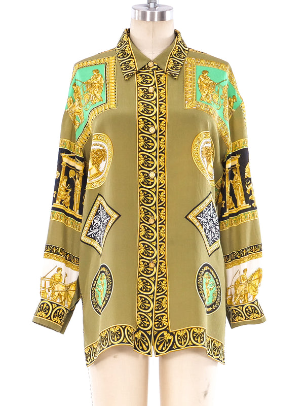 Gianni Versace Grecian Printed Silk Blouse Top arcadeshops.com