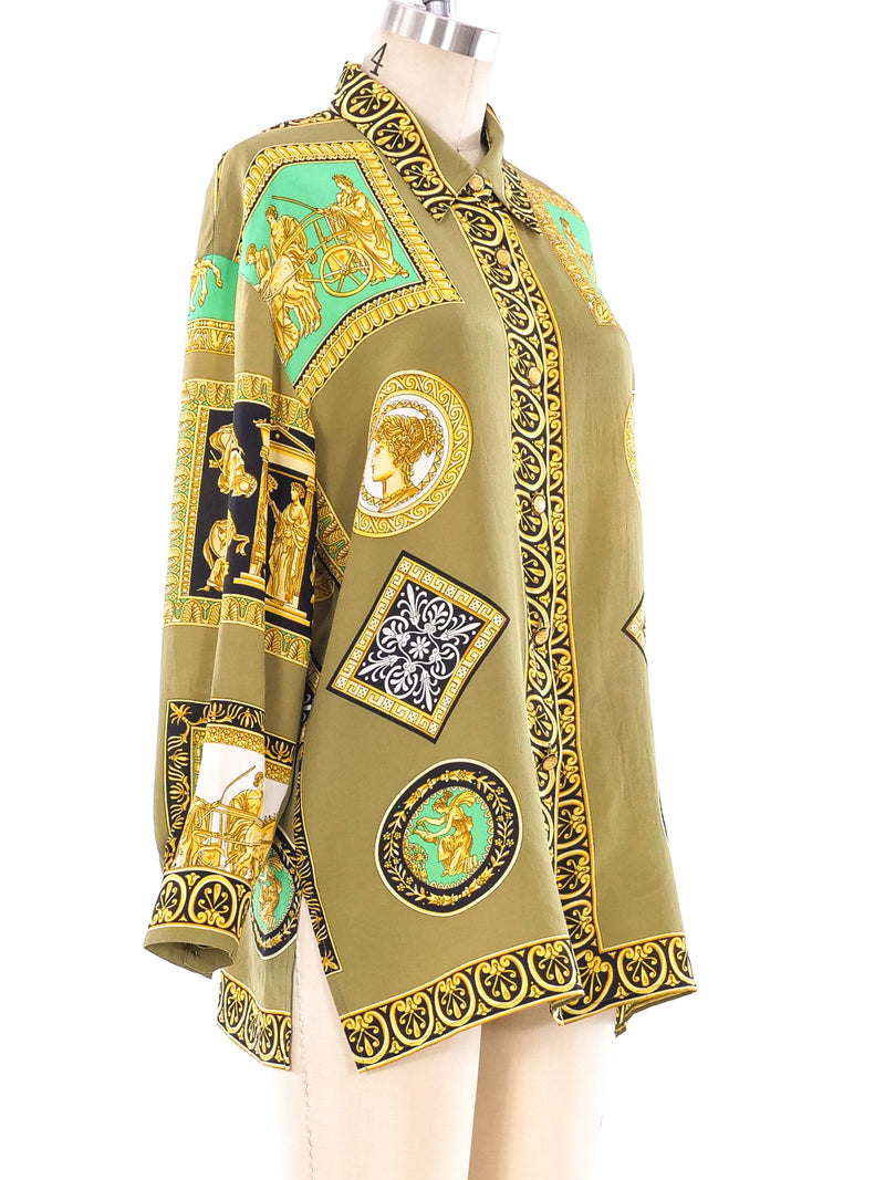Gianni Versace Grecian Printed Silk Blouse Top arcadeshops.com