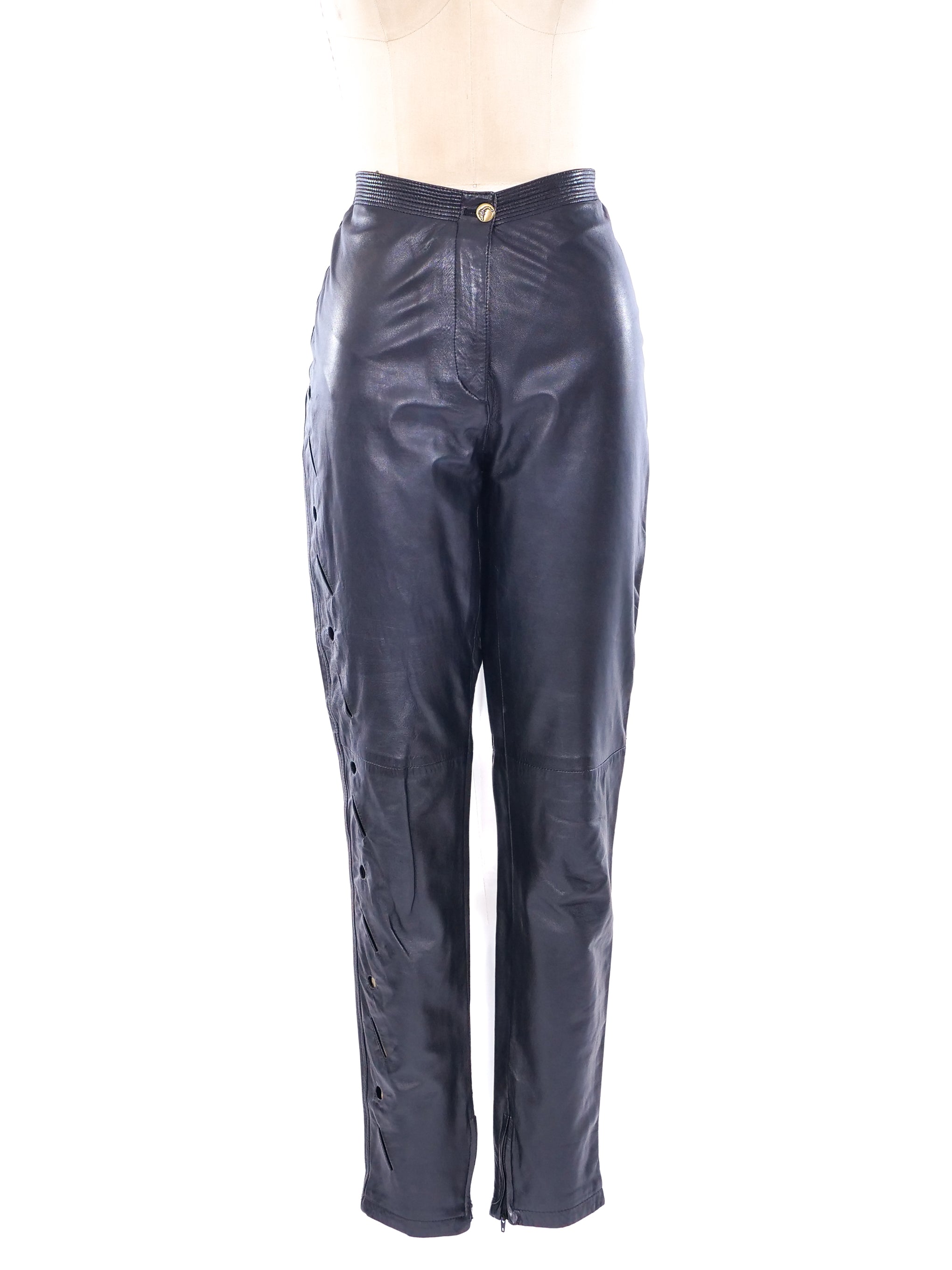 Versace VINTAGE LEATHER VERSACE CHOCOLATE BLACK LEATHER BIKER PANTS |  Grailed