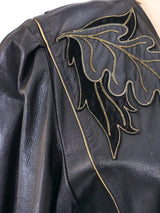 Claude Montana Leaf Applique Leather Jacket Jacket arcadeshops.com