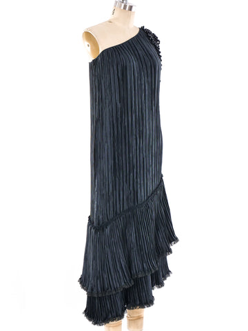 strapless open back dress Mary McFadden Embellished One Shoulder Plisse Dress