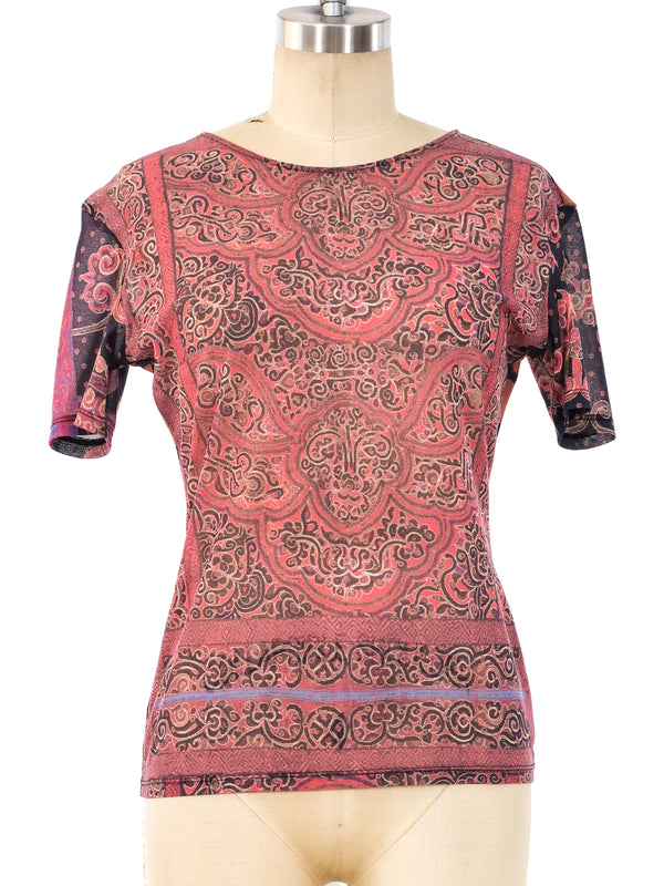 Issey Miyake Tribal Print Mesh Tee Top arcadeshops.com