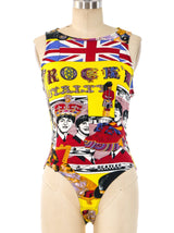 Gianni Versace Rock and Royalty Beatles Printed Bodysuit Top arcadeshops.com