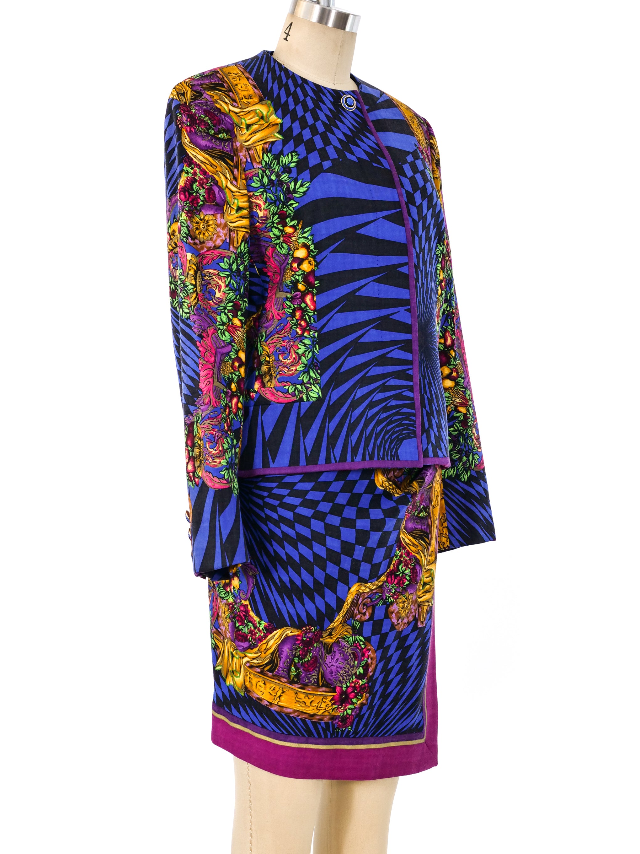 Gianni Versace Optical Baroque Printed Skirt Suit