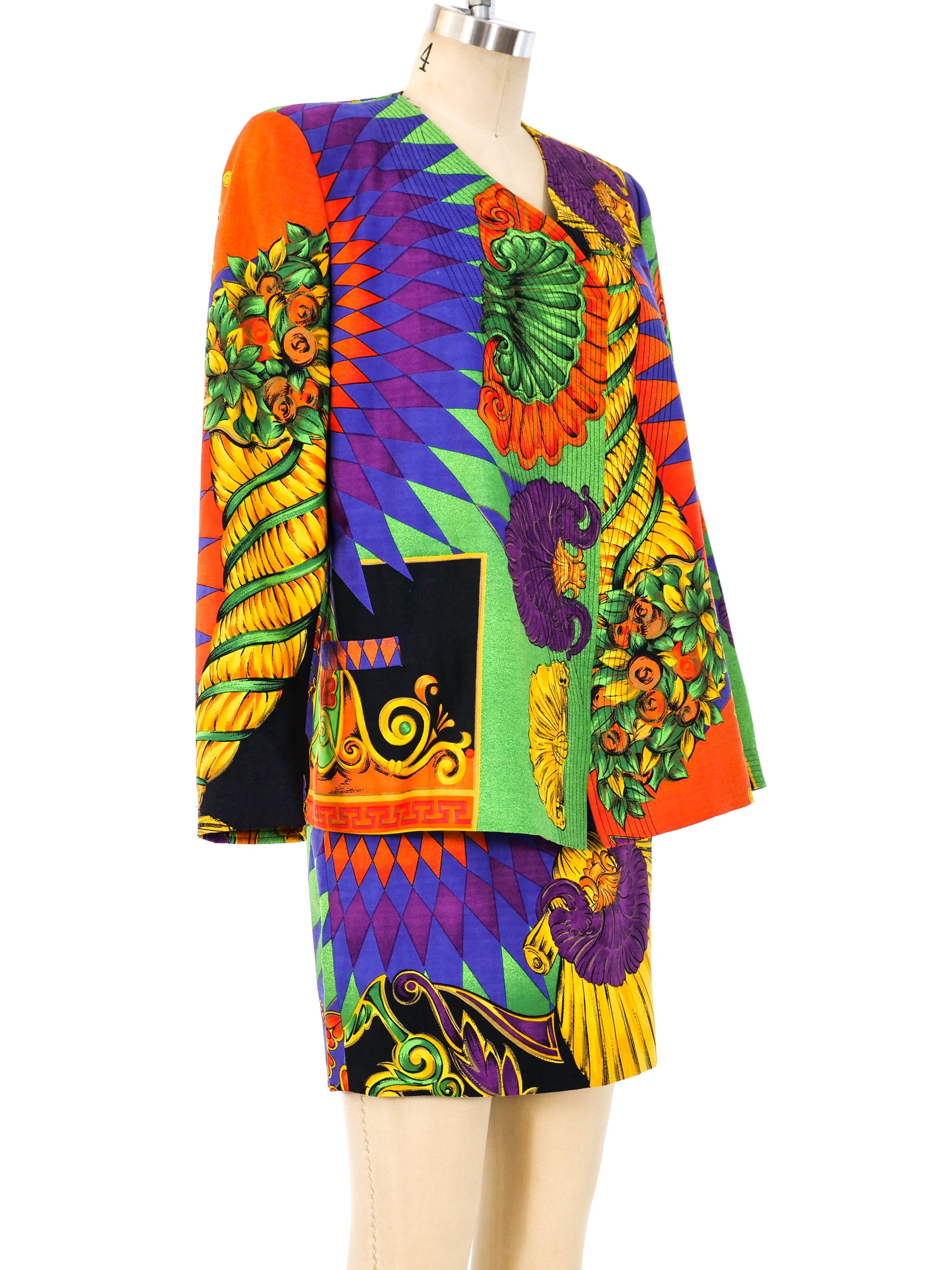 Vintage Gianni Versace 80s リネン ロングワンピース Gianni Versace Tropical Baroque Printed Skirt Suit