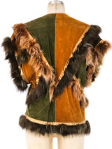 Fur Trimmed Patchwork Suede Vest Jacket arcadeshops.com