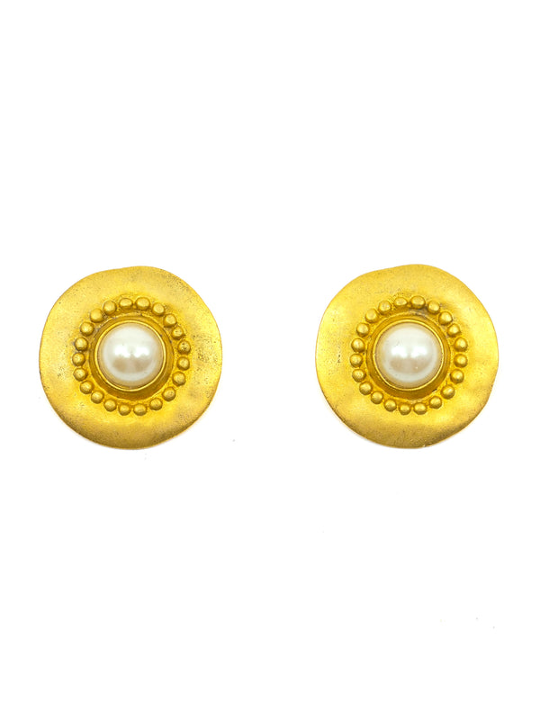 Faux Pearl Brushed Goldtone Earrings Accessory arcadeshops.com
