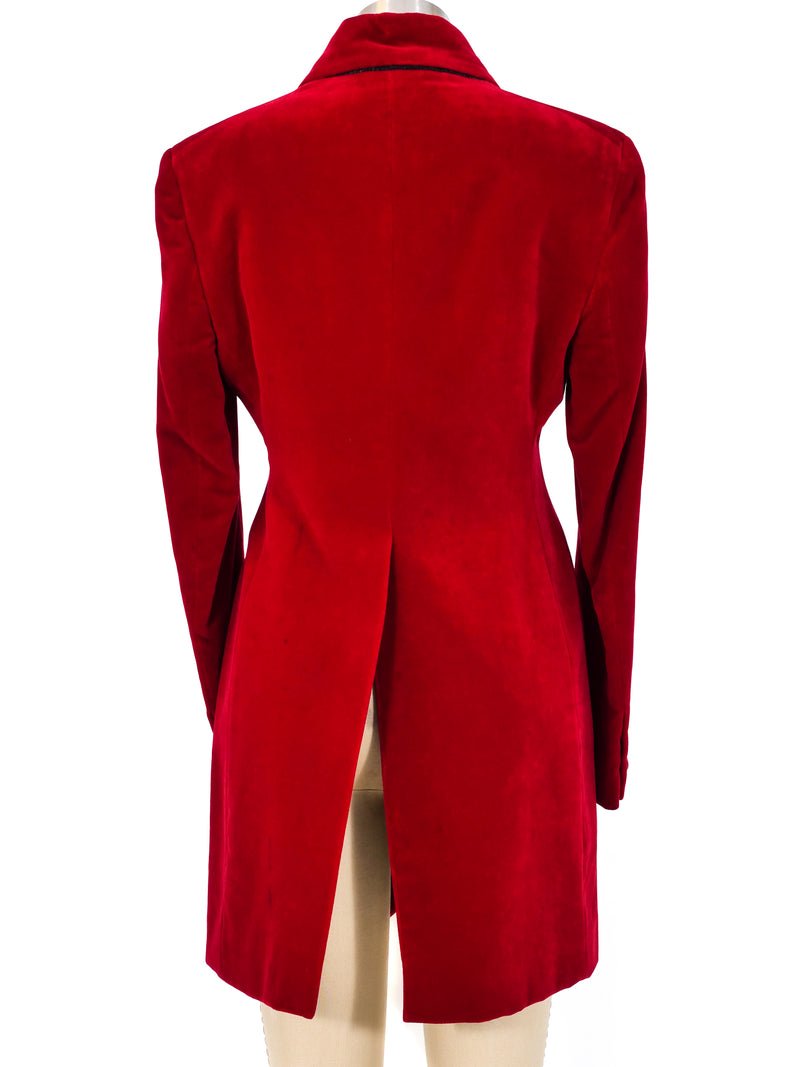 Romeo Gigli Red Velvet Longline Jacket Jacket arcadeshops.com