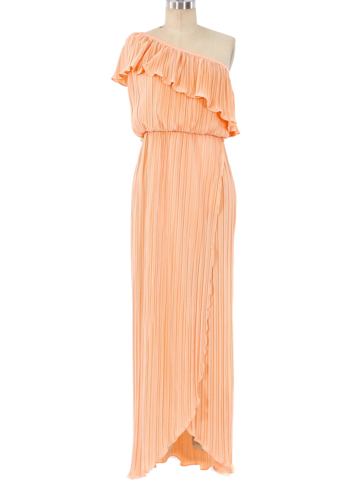 Peach Pleated One Shoulder Dress