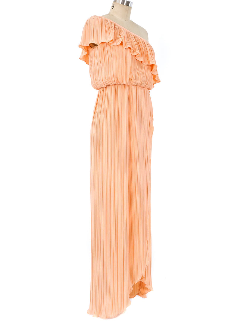 Peach Pleated One Shoulder Dress Dress arcadeshops.com