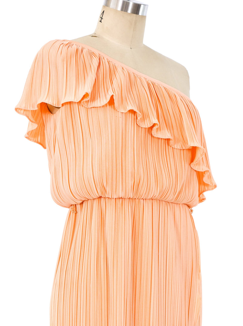 Peach Pleated One Shoulder Dress Dress arcadeshops.com