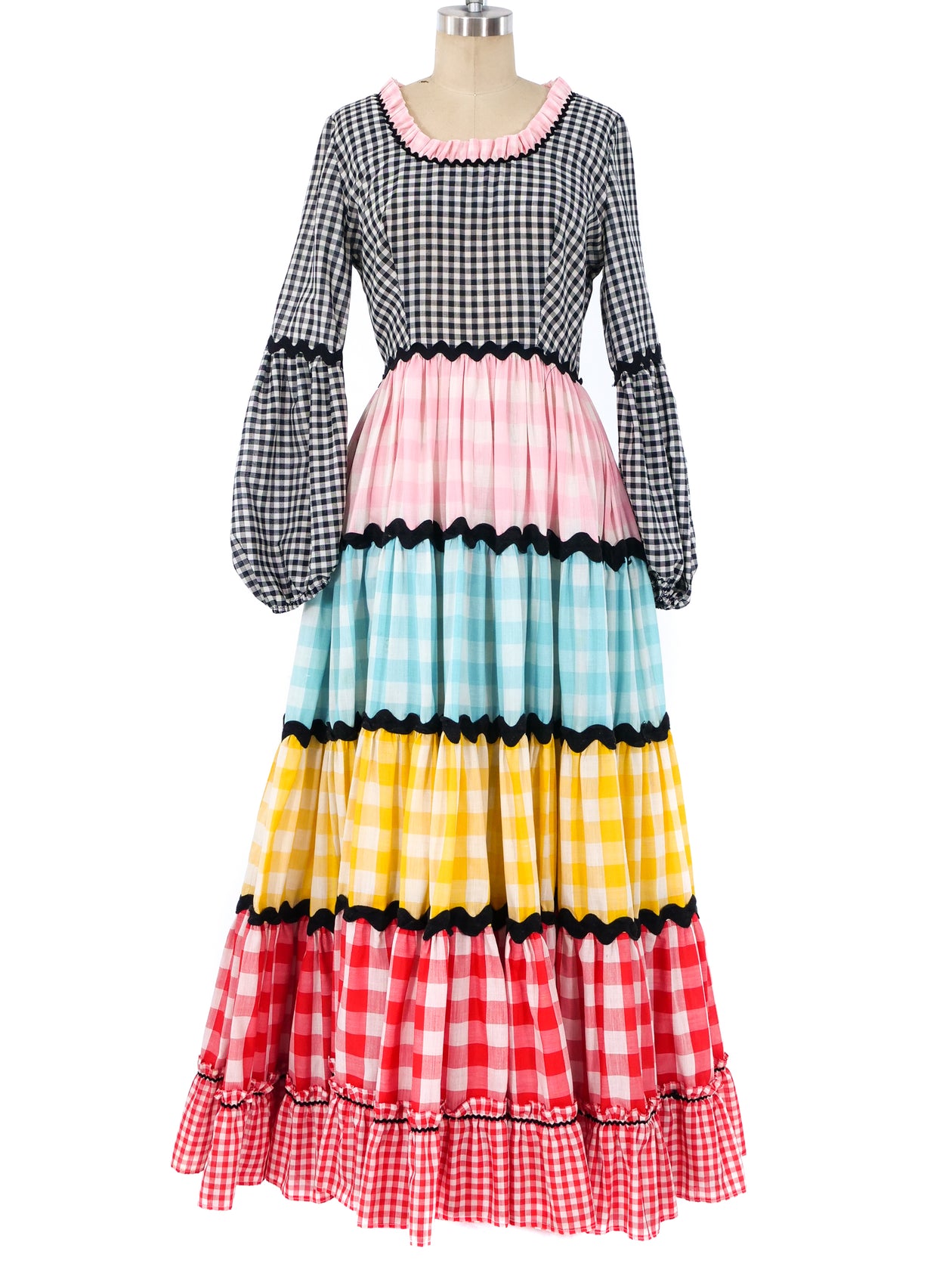 Multicolor Gingham Tiered Maxi Dress