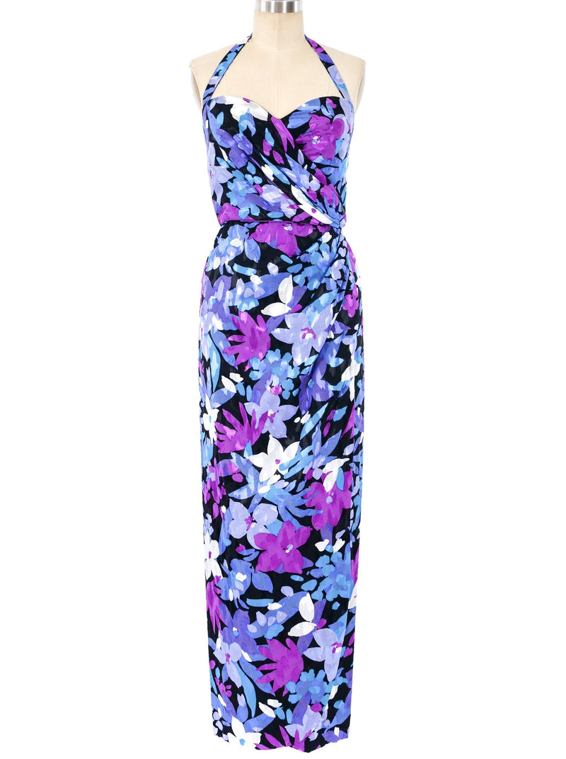 Floral Halter Maxi Dress Dress arcadeshops.com