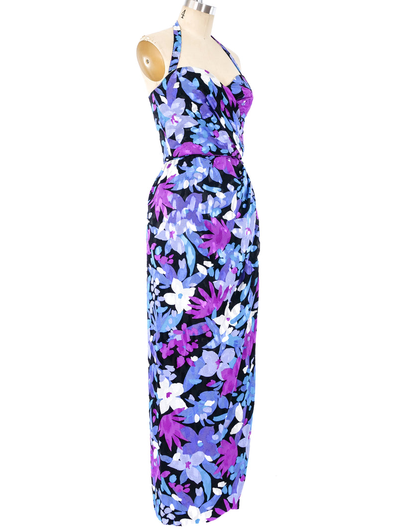 Floral Halter Maxi Dress Dress arcadeshops.com