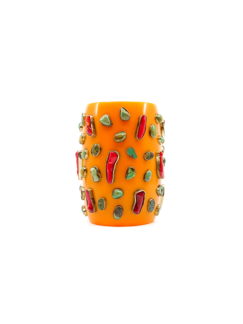 Coral and Turquoise Studded Resin Bangle Accessory arcadeshops.com
