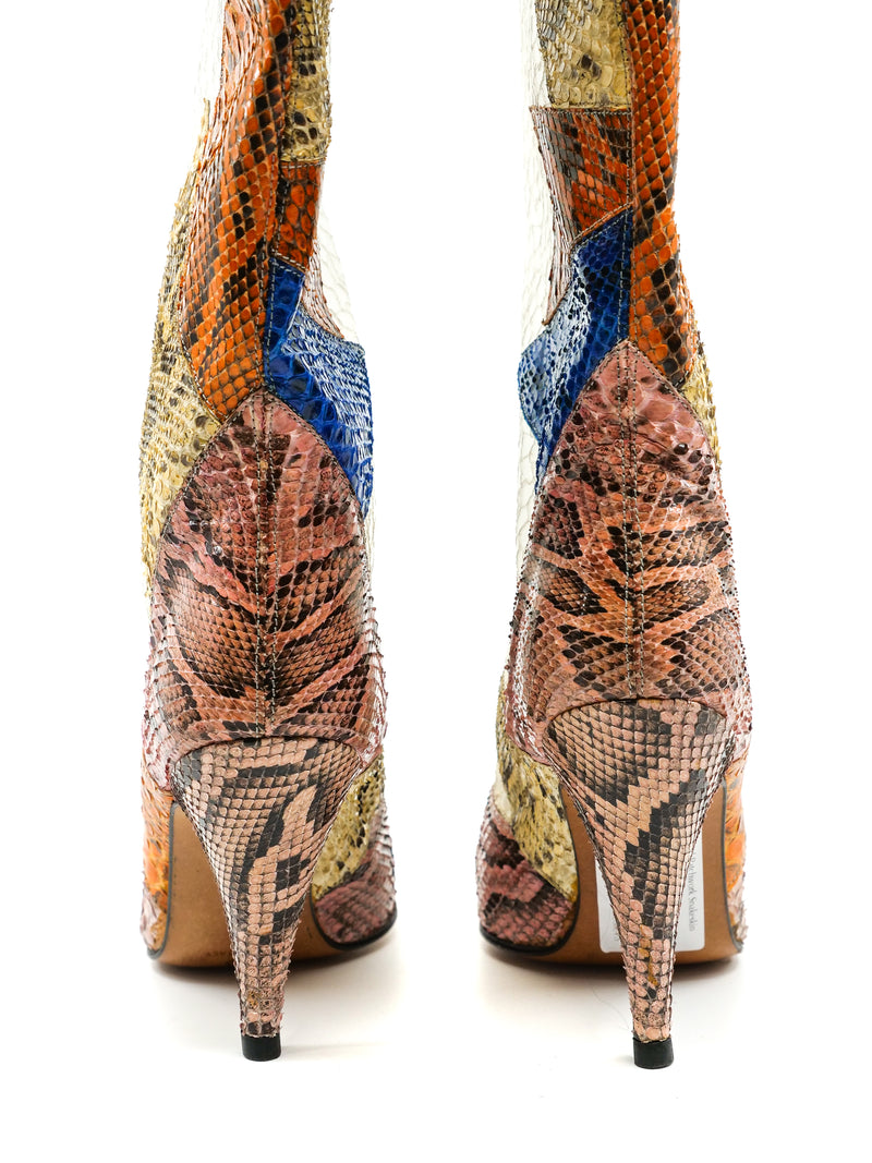 Sheer Panel Patchwork Snakeskin Boots Accessory arcadeshops.com