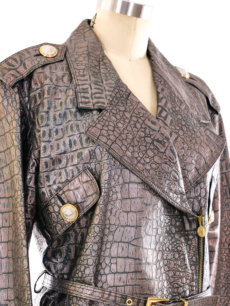 Versus Gianni Versace Croc Embossed Leather Jacket Jacket arcadeshops.com