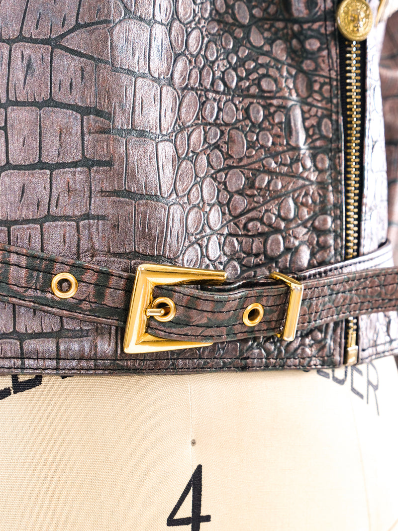 Versus Gianni Versace Croc Embossed Leather Jacket Jacket arcadeshops.com
