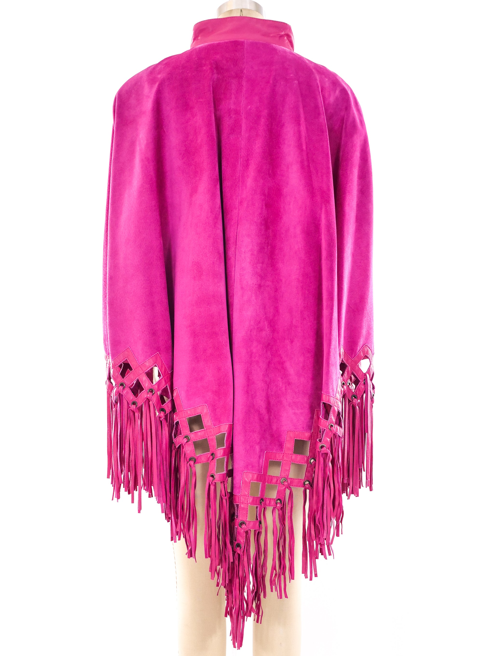 Christian Dior Fuchsia Suede Fringed Poncho