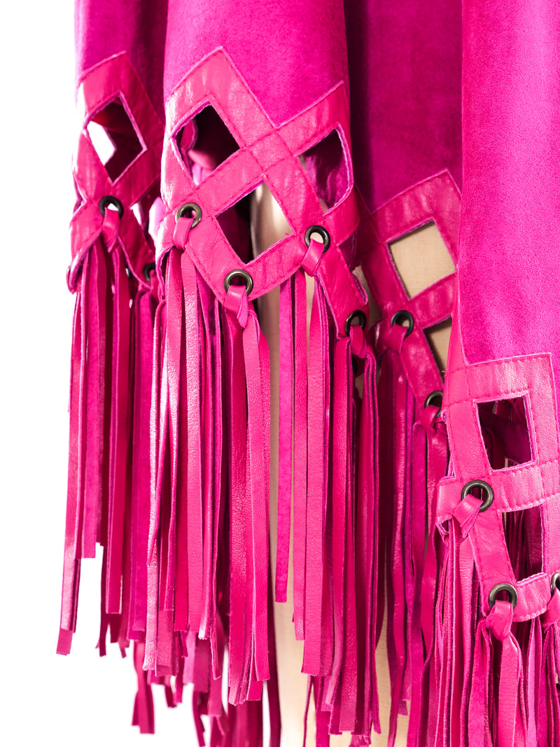 Christian Dior Fuchsia Suede Fringed Poncho Jacket arcadeshops.com