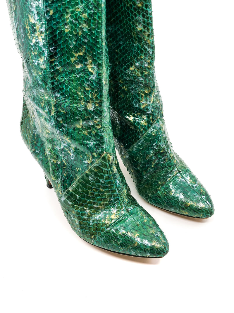 Emerald Snakeskin Heeled Boots Accessory arcadeshops.com