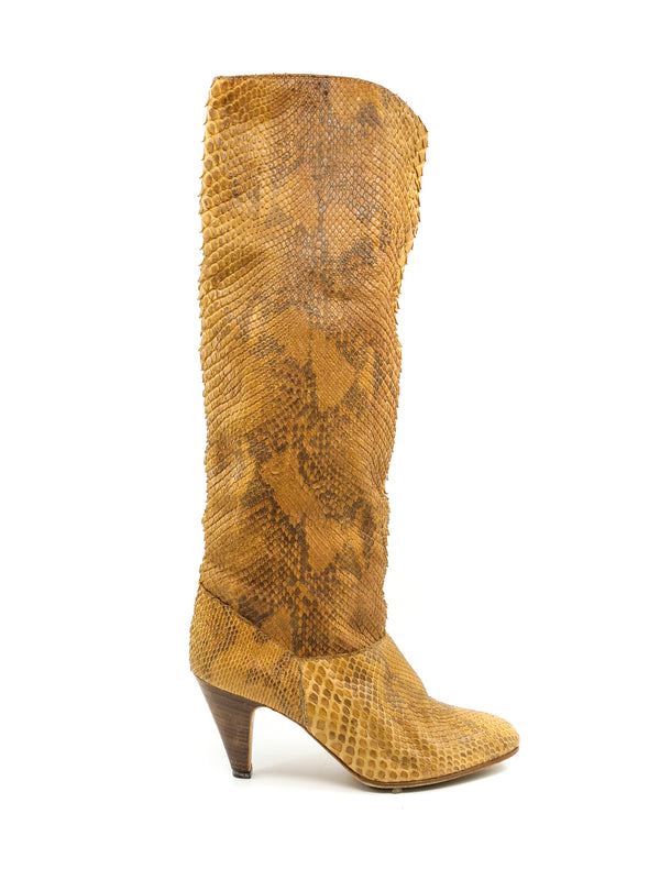 Beige Snakeskin Heeled Boots Accessory arcadeshops.com