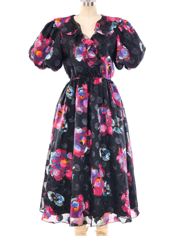 Puff Sleeve Floral Ruffle Dress Dress arcadeshops.com