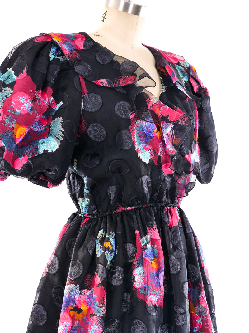 Puff Sleeve Floral Ruffle Dress Dress arcadeshops.com