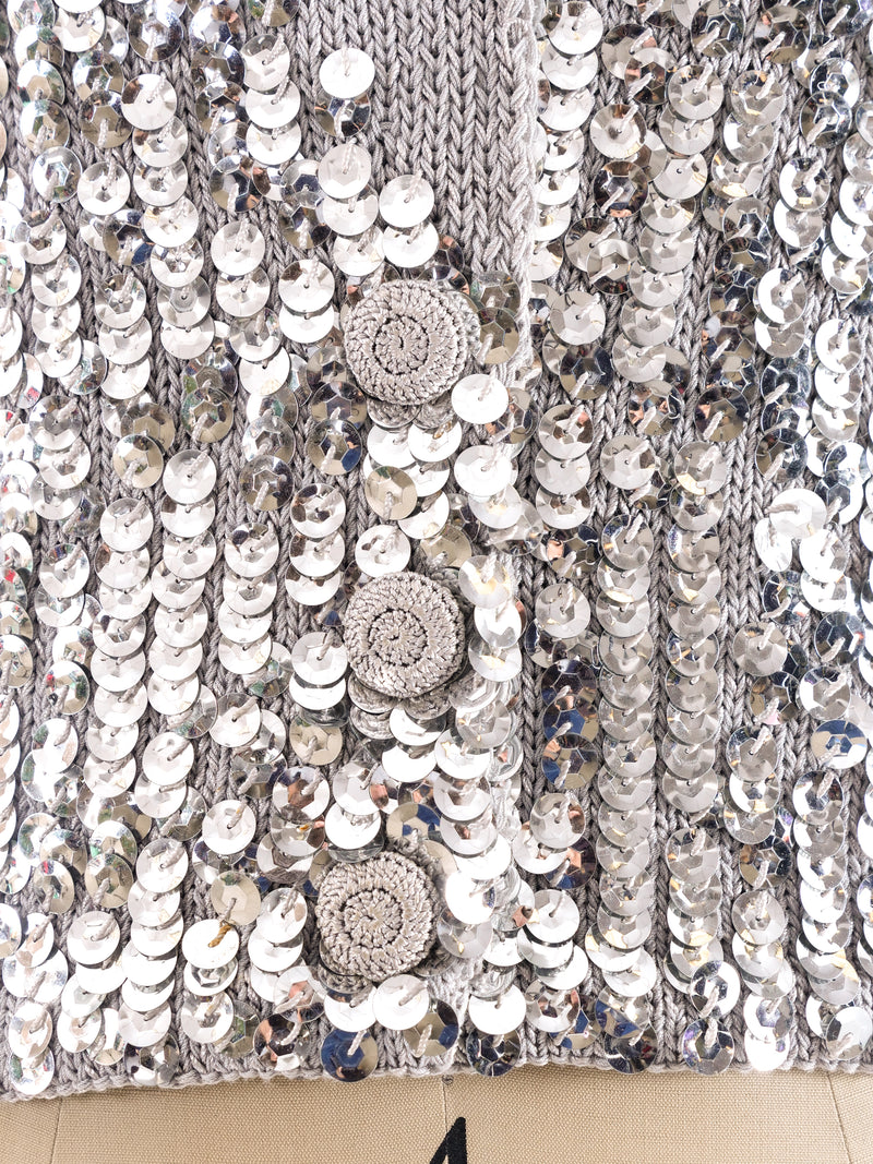 Silver Sequin Embellished Cropped Sweater Jacket arcadeshops.com