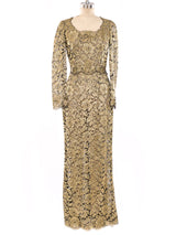 Dolce and Gabbana Metallic Gold Lace Gown Dress arcadeshops.com