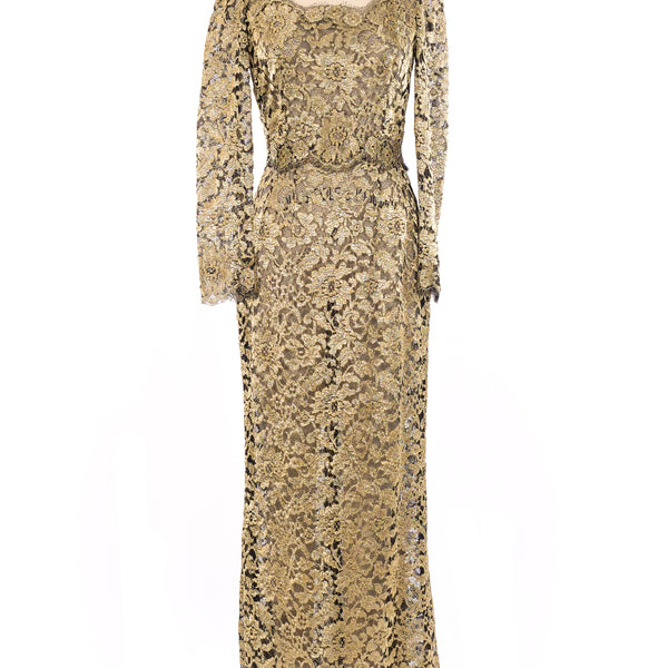 Dolce and Gabbana Metallic Gold Lace Gown Dolce and Gabbana Metallic Gold Lace Gown