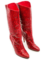 Red Snakeskin Heeled Boots Accessory arcadeshops.com