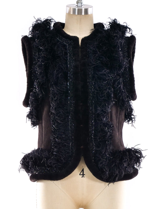 Valentino Feather Trimmed Shearling Vest Jacket arcadeshops.com