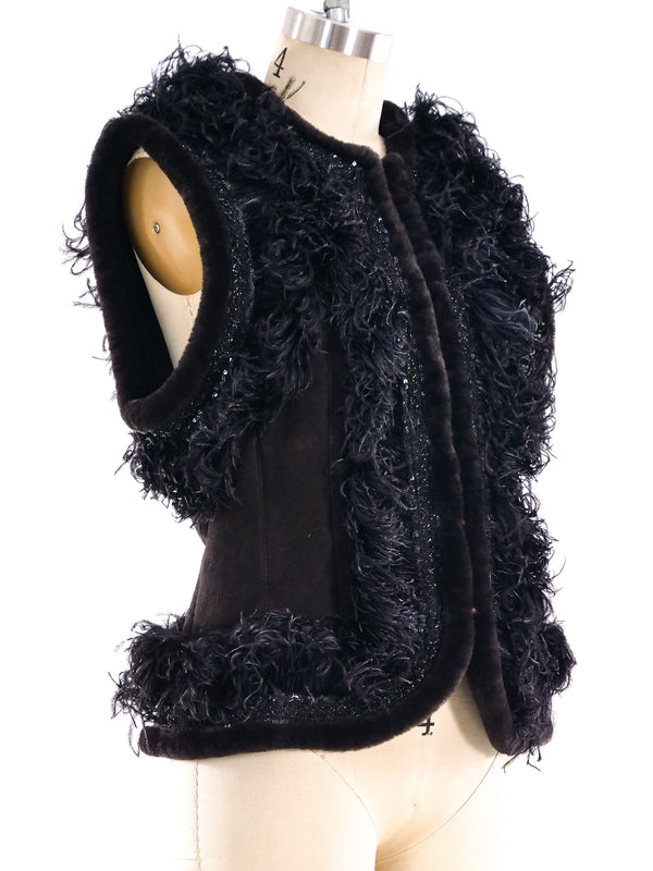 Valentino Feather Trimmed Shearling Vest Jacket arcadeshops.com