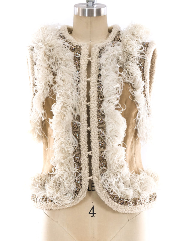 Valentino Feather Trimmed Shearling Vest Jacket arcadeshops.com