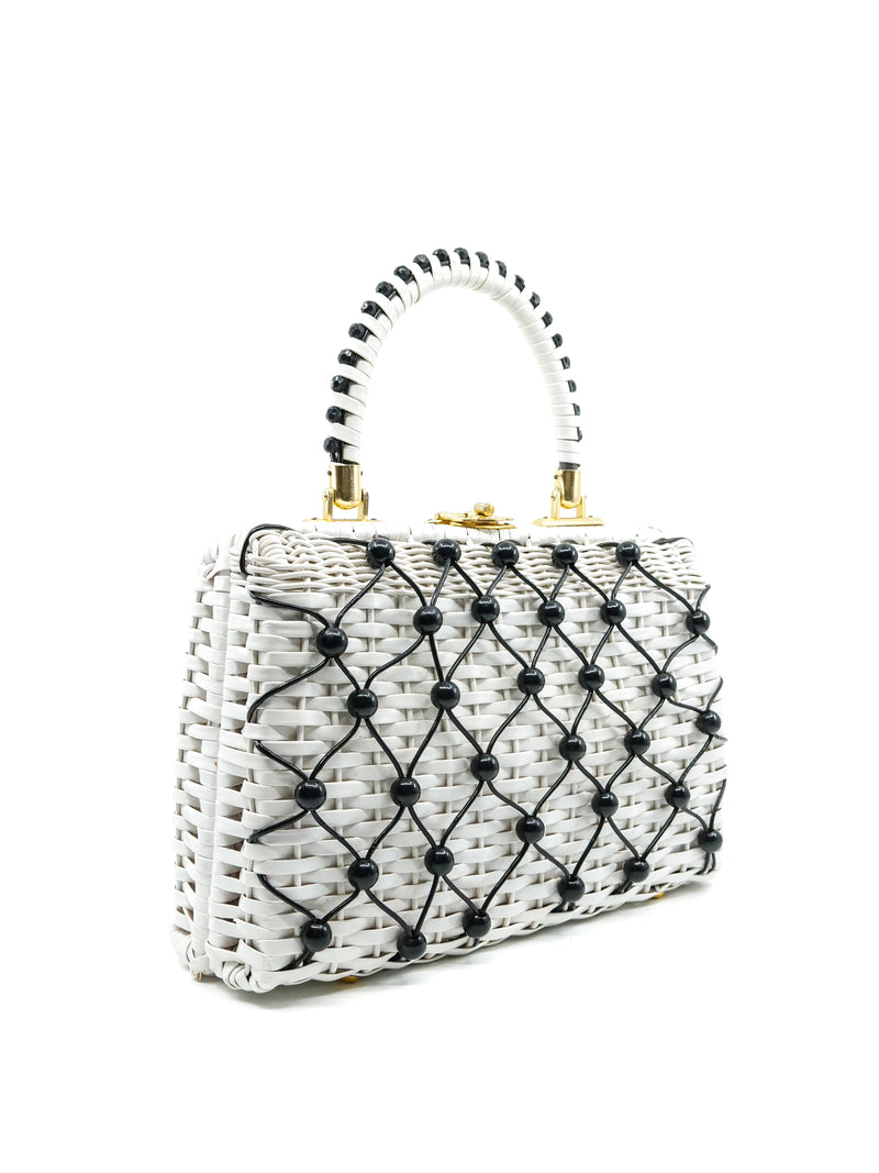 Bead Embellished Wicker Top Handle Bag Accessory arcadeshops.com