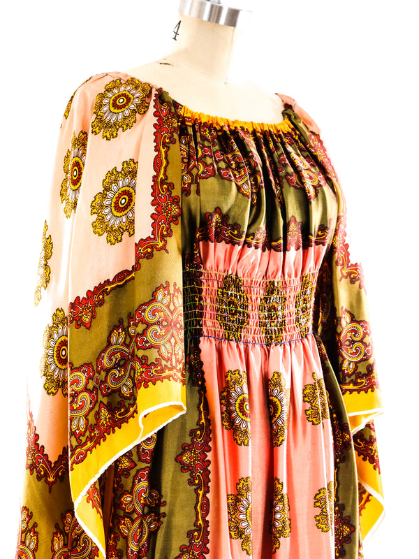 Paisley Printed Angel Sleeve Maxi Dress Dress arcadeshops.com