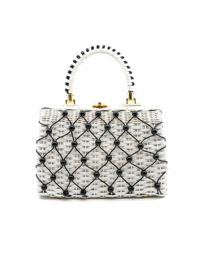 Bead Embellished Wicker Top Handle Bag Accessory arcadeshops.com