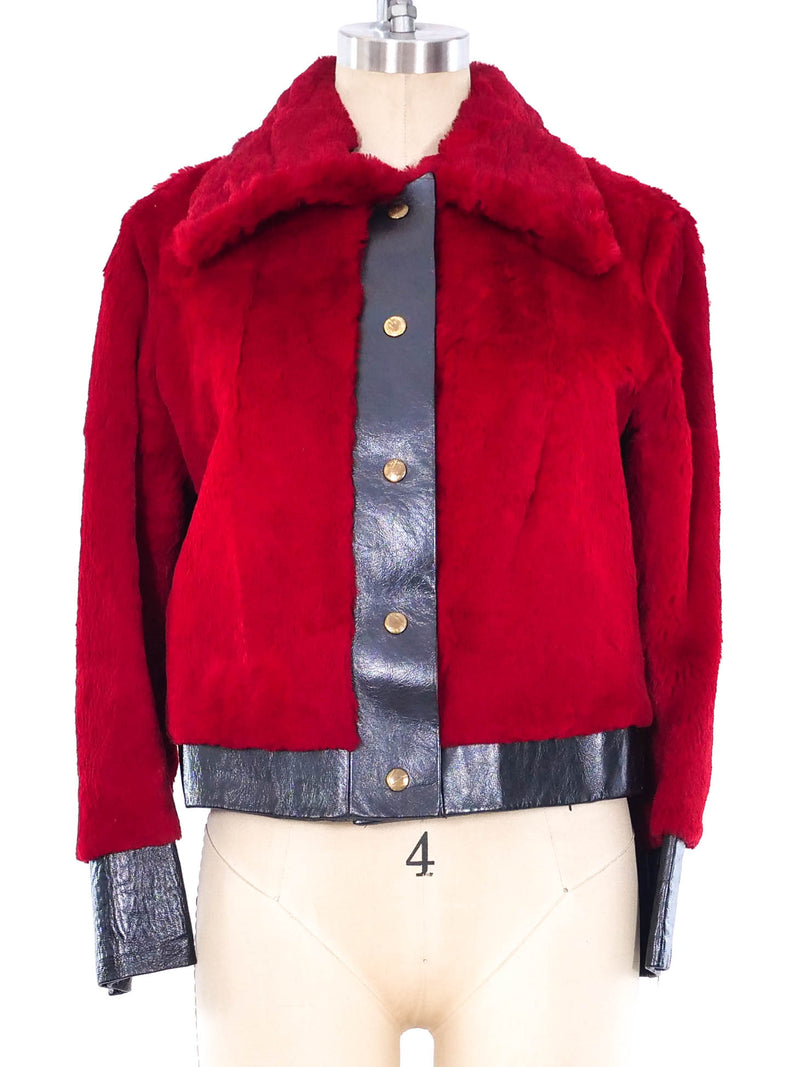 Red Rabbit Fur Cropped Jacket Jacket arcadeshops.com