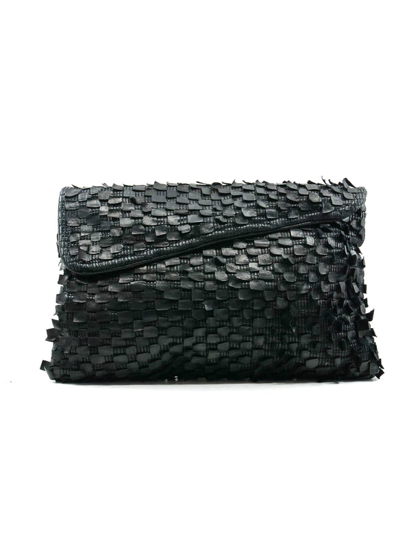 Woven Leather Envelope Clutch Accessory arcadeshops.com