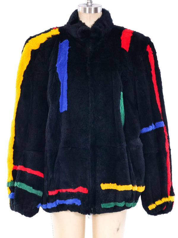 Striped Rabbit Fur Bomber Jacket Jacket arcadeshops.com
