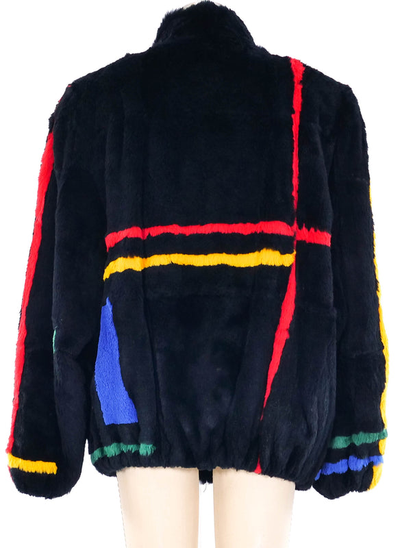 Striped Rabbit Fur Bomber Jacket Jacket arcadeshops.com
