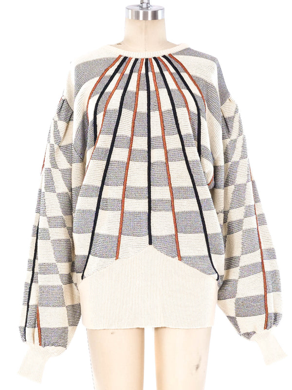 Metallic Checkerd Knit Sweater Top arcadeshops.com