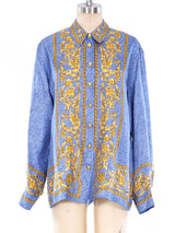 Escada Denim Printed Silk Blouse Top arcadeshops.com