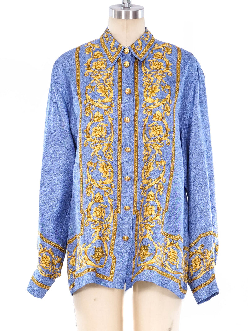 Escada Denim Printed Silk Blouse Top arcadeshops.com