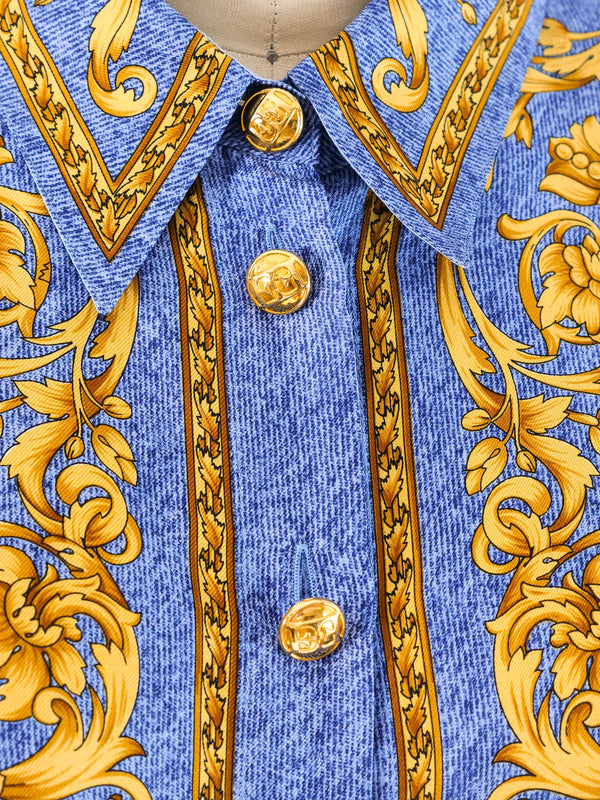 Escada Denim Printed Silk Blouse Top arcadeshops.com